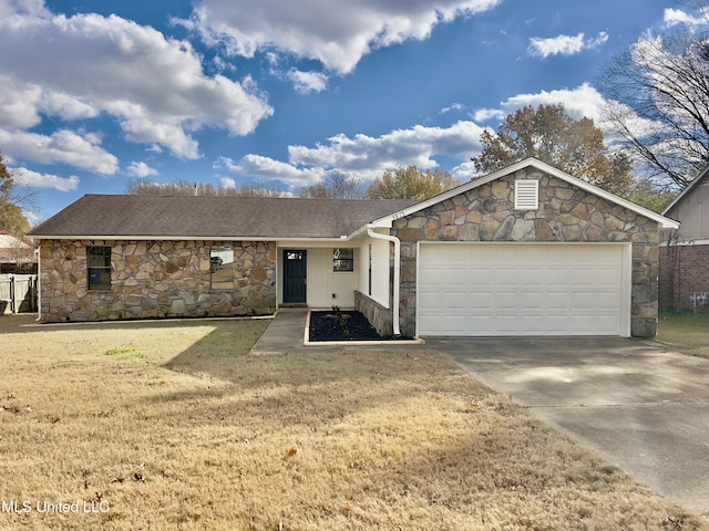 single story home with a garage