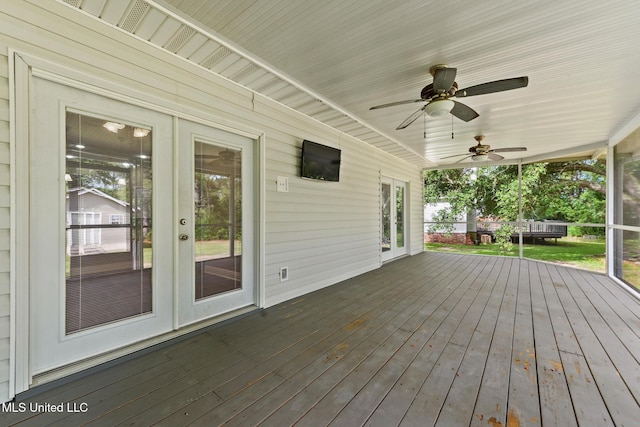 10566 W River Vue, Biloxi, MS 39532 - wooden deck with french doors and ceiling fan
