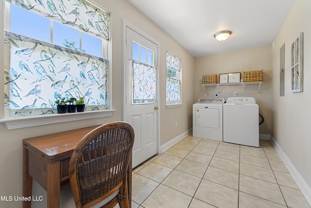 211 Demontluzin Ave, Bay Saint Louis, MS 39520 - laundry area with light tile patterned floors, washing machine and clothes dryer, baseboards, and electric panel