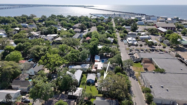 211 Demontluzin Ave, Bay Saint Louis, MS 39520 - aerial view of property and surrounding area with a notable bridge, a large body of water, and nearby suburban area