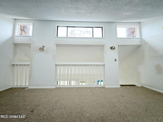 spare room with carpet floors, a wealth of natural light, and a textured ceiling