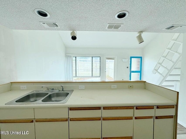 kitchen featuring sink and a textured ceiling