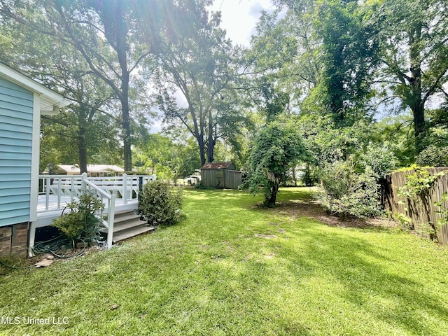 708 Lee Ave, Crystal Springs, MS 39059 - view of yard featuring a storage shed and a deck