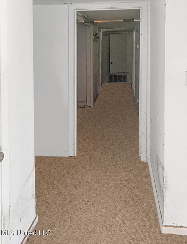 hall featuring carpet flooring