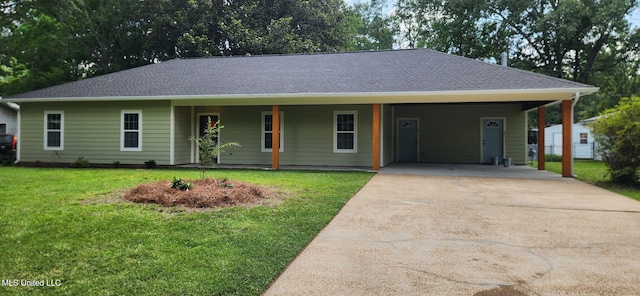 233 Allstate Dr, Jackson, MS 39211 - view of front of home featuring driveway, a front lawn, a carport, and roof with shingles