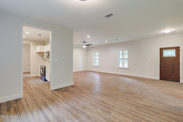 233 Allstate Dr, Jackson, MS 39211 - unfurnished living room featuring light wood finished floors, recessed lighting, and a ceiling fan