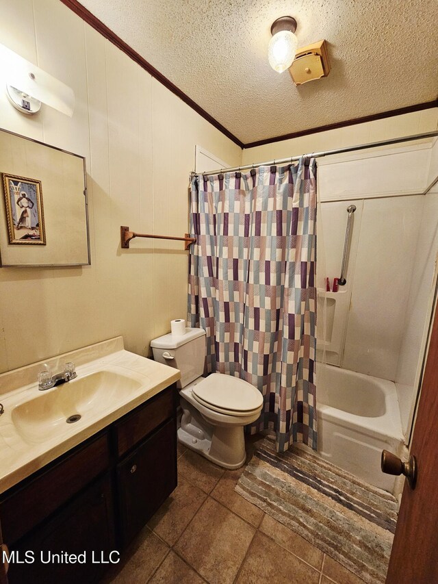 800 S Main St, Picayune, MS 39466 - full bathroom with crown molding, toilet, a textured ceiling, vanity, and shower / bath combination with curtain