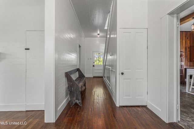 21021 Old River Rd, Vancleave, MS 39565 - corridor featuring dark wood-style floors and ornamental molding