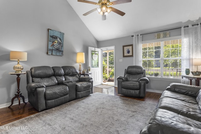 13625 Mount Pleasant Rd, Vancleave, MS 39565 - living area with ceiling fan, wood finished floors, healthy amount of natural light, and high vaulted ceiling