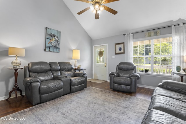 13625 Mount Pleasant Rd, Vancleave, MS 39565 - living area with ceiling fan, wood finished floors, and high vaulted ceiling