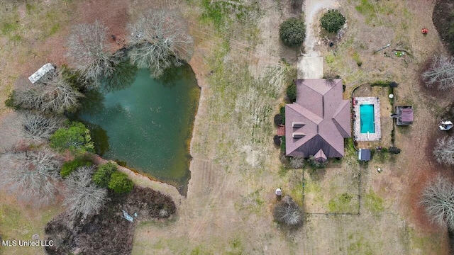 bird's eye view featuring a water view