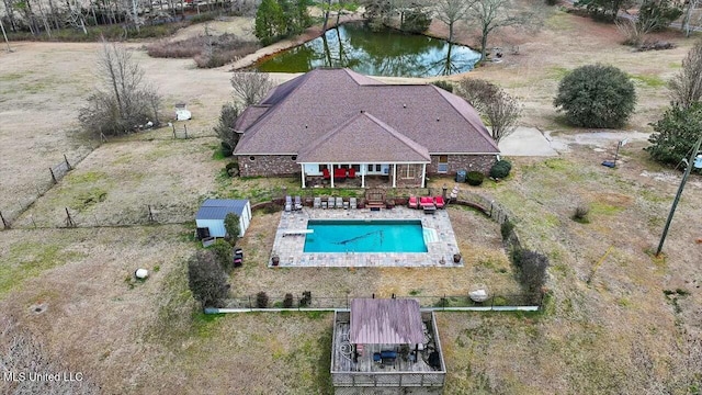 aerial view featuring a water view