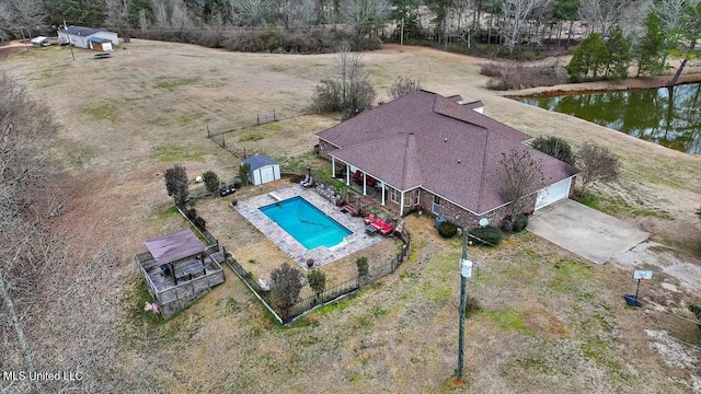 drone / aerial view featuring a water view