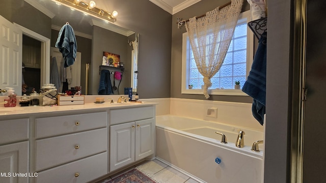 312 Grandview Ct, Pearl, MS 39208 - bathroom featuring double vanity, tile patterned flooring, a bath, and crown molding
