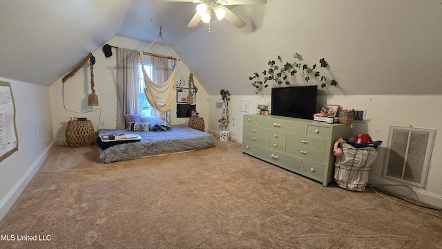 312 Grandview Ct, Pearl, MS 39208 - bedroom with light carpet, lofted ceiling, baseboards, and ceiling fan