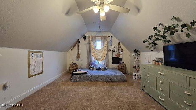 312 Grandview Ct, Pearl, MS 39208 - bedroom featuring carpet floors, lofted ceiling, baseboards, and ceiling fan