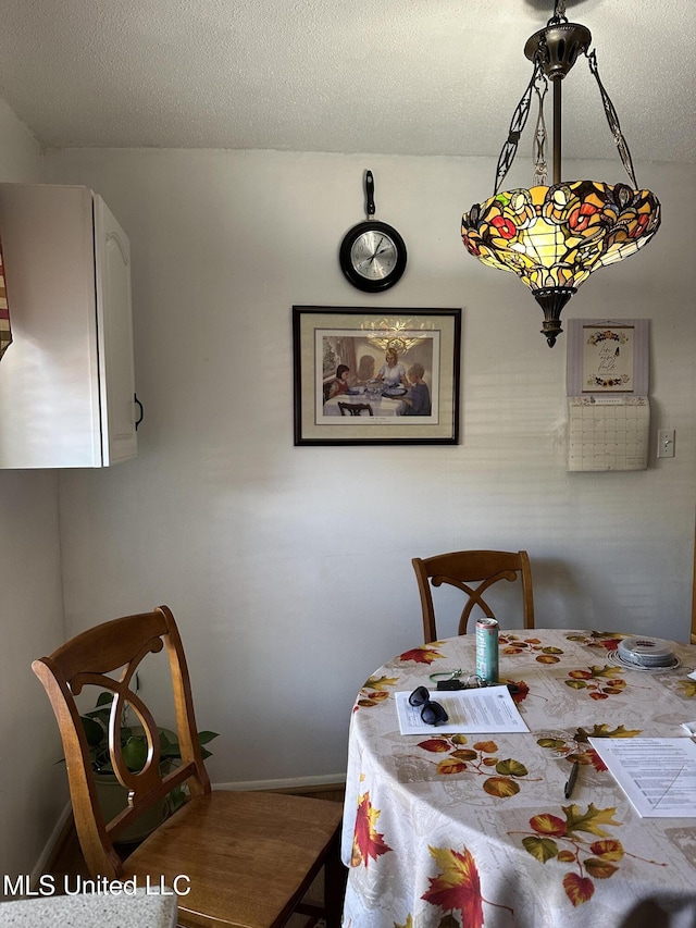 dining room with hardwood / wood-style flooring and a textured ceiling