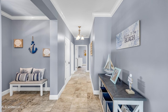 112 Vista Dr, Pass Christian, MS 39571 - corridor featuring ornamental molding and a chandelier