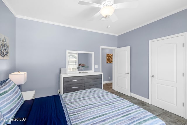 112 Vista Dr, Pass Christian, MS 39571 - bedroom with crown molding and a ceiling fan