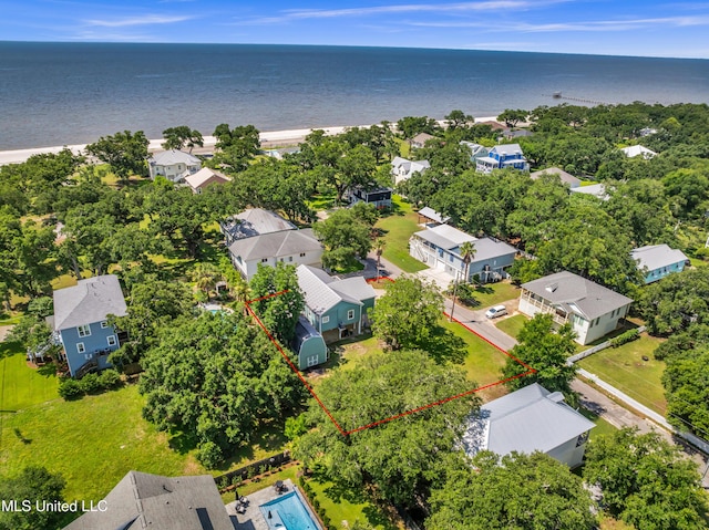 112 Vista Dr, Pass Christian, MS 39571 - aerial view of residential area with property boundaries highlighted and a large body of water