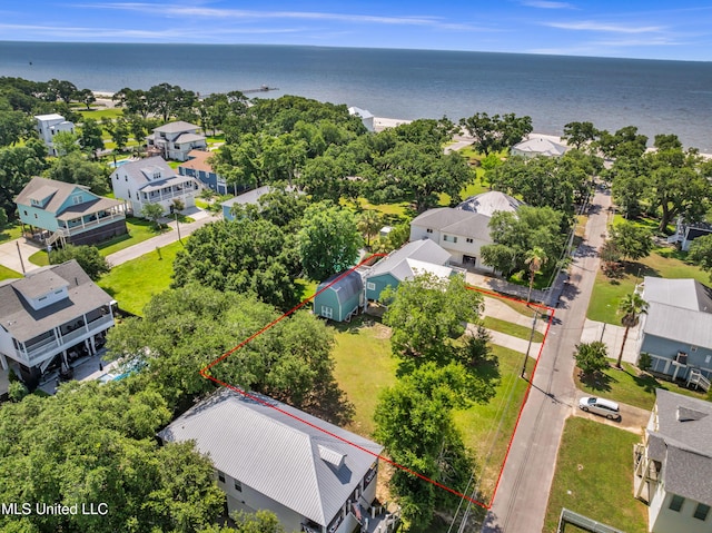 112 Vista Dr, Pass Christian, MS 39571 - aerial view of residential area featuring a large body of water and property parcel outlined