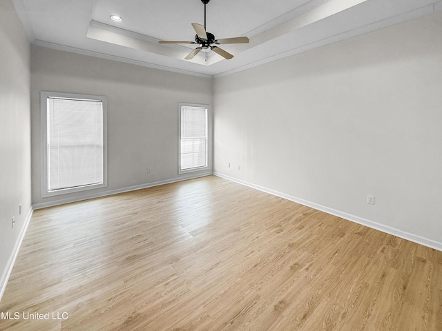 290 Geneva Blvd, Madison, MS 39110 - unfurnished room with ornamental molding, a raised ceiling, light wood-type flooring, a ceiling fan, and recessed lighting