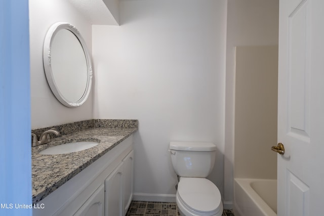 full bathroom with toilet, vanity, and separate shower and tub