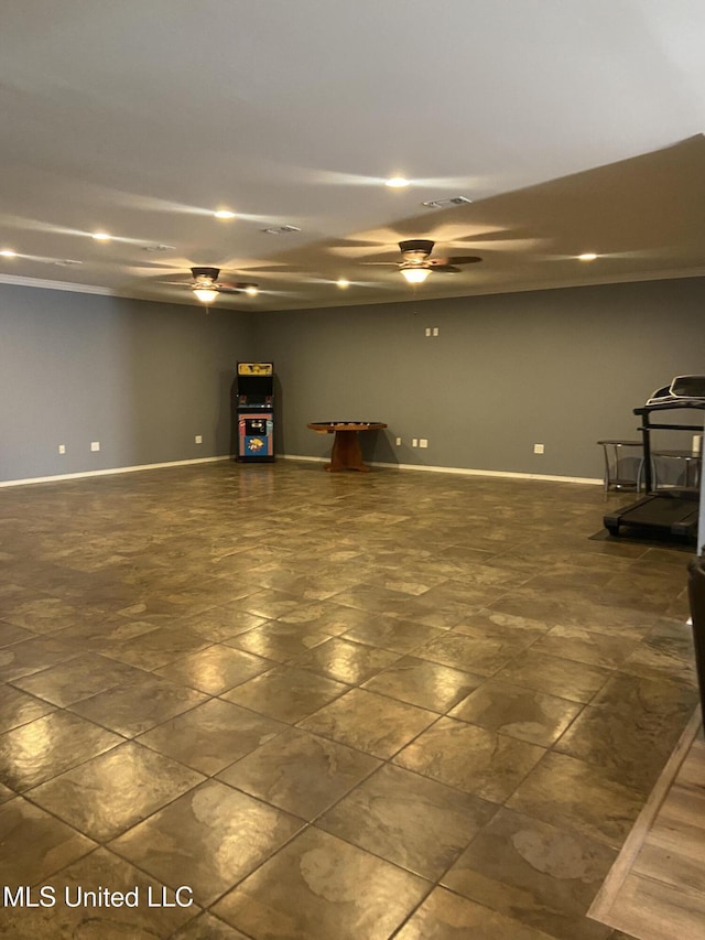 6301 W Wimbledon Cv, Ocean Springs, MS 39564 - below grade area featuring baseboards, a ceiling fan, and recessed lighting