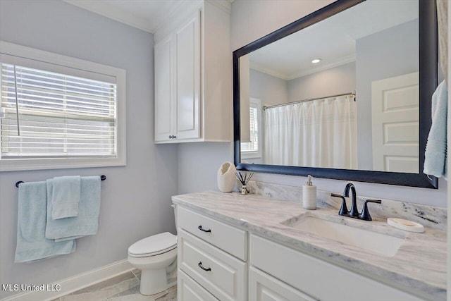 1235 Cutter Ln, Brandon, MS 39047 - bathroom with vanity, crown molding, and a shower with curtain