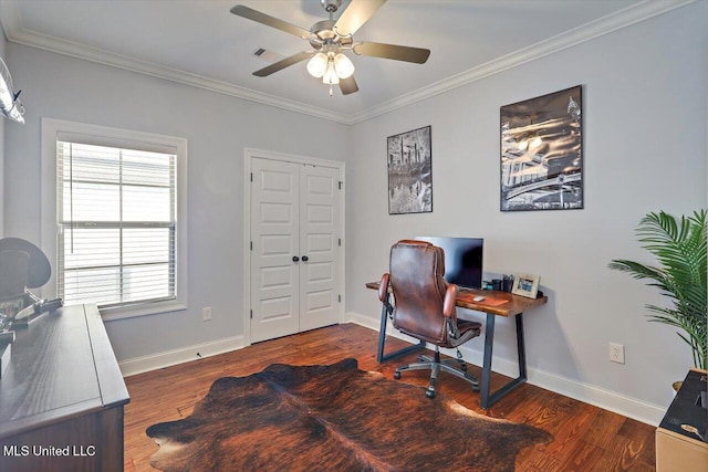 1235 Cutter Ln, Brandon, MS 39047 - office space with ceiling fan, ornamental molding, and wood finished floors
