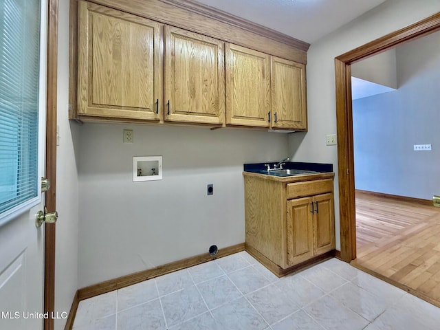 110 Frye Rd, Hattiesburg, MS 39401 - clothes washing area featuring cabinet space, baseboards, hookup for an electric dryer, and hookup for a washing machine