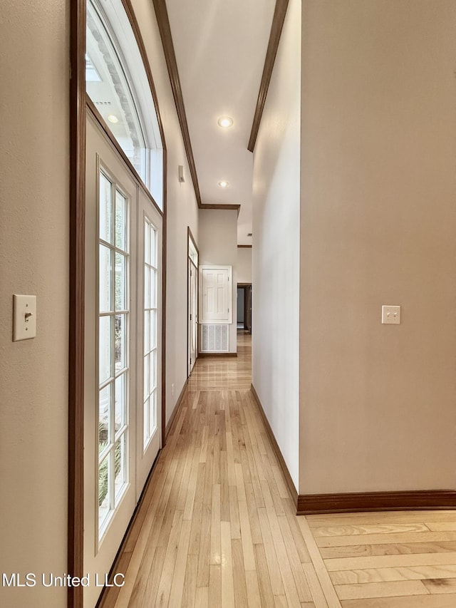 110 Frye Rd, Hattiesburg, MS 39401 - hallway featuring crown molding, light wood finished floors, baseboards, and recessed lighting