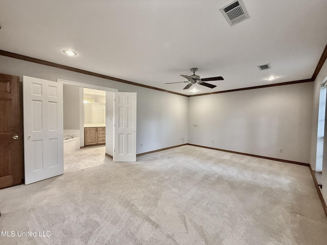 110 Frye Rd, Hattiesburg, MS 39401 - empty room featuring ceiling fan, light carpet, crown molding, baseboards, and recessed lighting