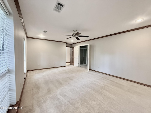 110 Frye Rd, Hattiesburg, MS 39401 - unfurnished room with ornamental molding, baseboards, ceiling fan, light colored carpet, and recessed lighting