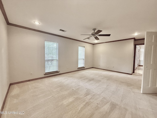110 Frye Rd, Hattiesburg, MS 39401 - empty room with a ceiling fan, ornamental molding, baseboards, light carpet, and recessed lighting