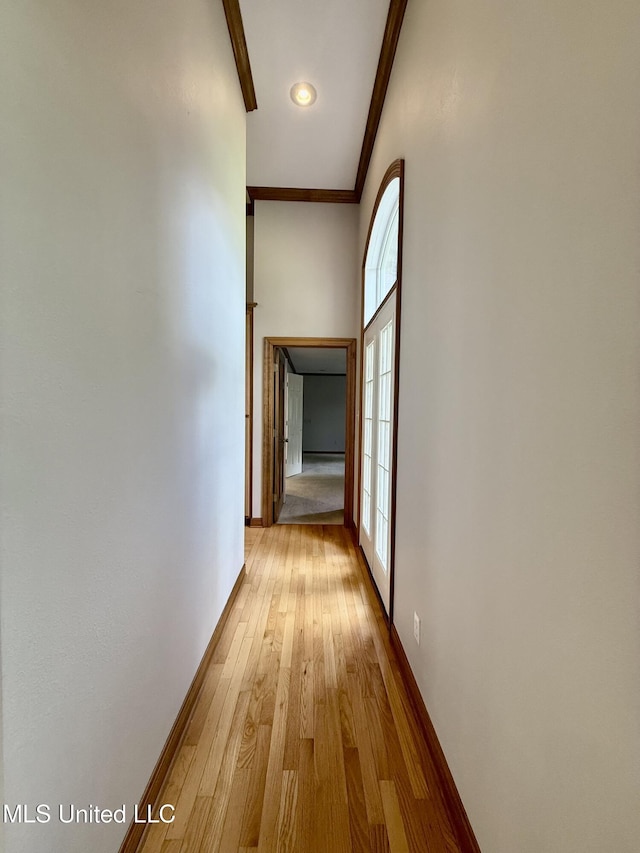 110 Frye Rd, Hattiesburg, MS 39401 - corridor with crown molding, baseboards, and light wood finished floors