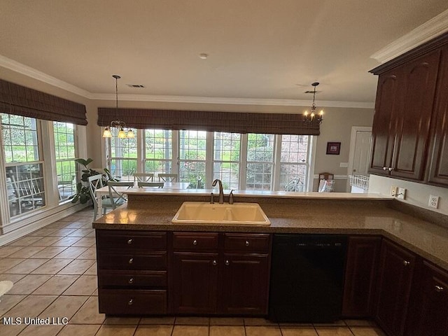 9053 Castalian Springs Rd, Durant, MS 39063 - kitchen with a sink, light tile patterned floors, dishwasher, and a notable chandelier