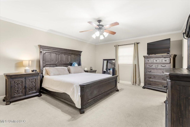 78 Bayou Cir, Gulfport, MS 39507 - bedroom featuring light carpet, crown molding, baseboards, and a ceiling fan