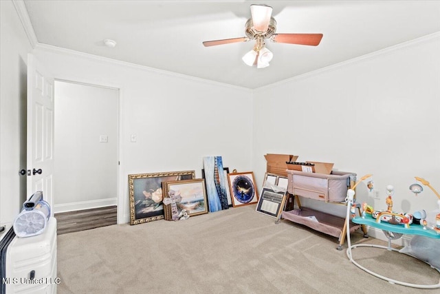 78 Bayou Cir, Gulfport, MS 39507 - miscellaneous room with ornamental molding, a ceiling fan, and carpet floors