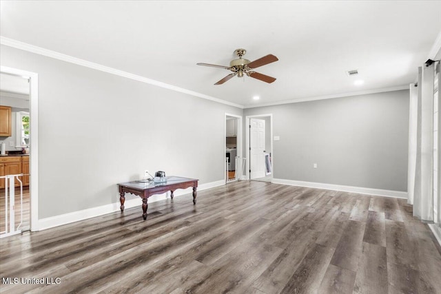 78 Bayou Cir, Gulfport, MS 39507 - empty room featuring wood finished floors, ceiling fan, recessed lighting, crown molding, and baseboards
