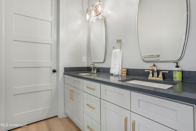 bathroom with vanity and wood-type flooring