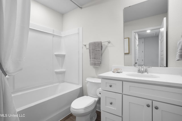 12278 Frazier Ln, Gulfport, MS 39503 - bathroom featuring vanity, shower / tub combo, toilet, and wood finished floors