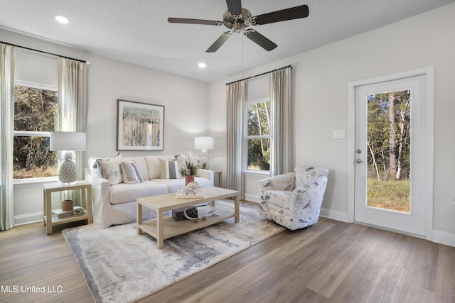 12278 Frazier Ln, Gulfport, MS 39503 - living room with wood finished floors, baseboards, ceiling fan, and recessed lighting