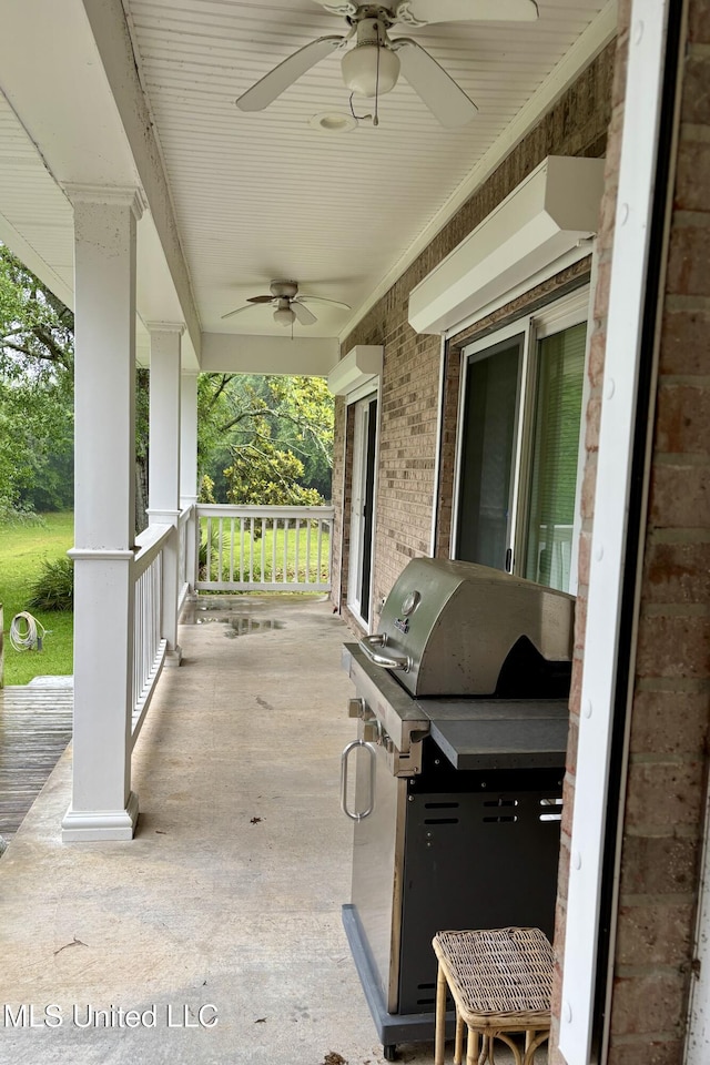 1405 Bay Ridge Dr, Gautier, MS 39553 - view of patio / terrace featuring covered porch, ceiling fan, and grilling area
