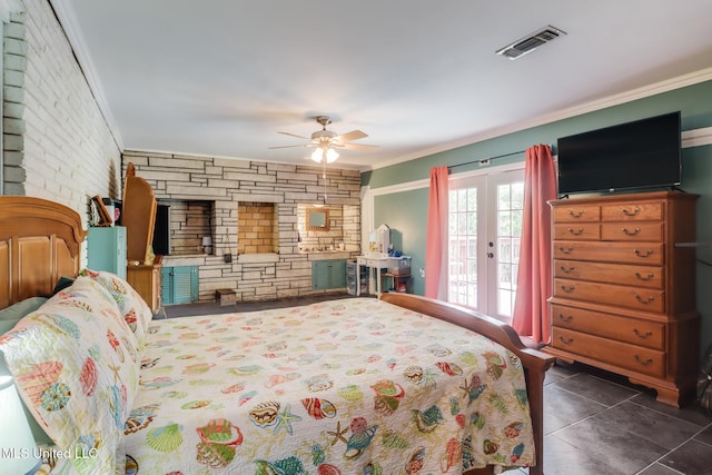 221 S Third St, Wiggins, MS 39577 - bedroom featuring crown molding, french doors, access to exterior, and tile patterned flooring