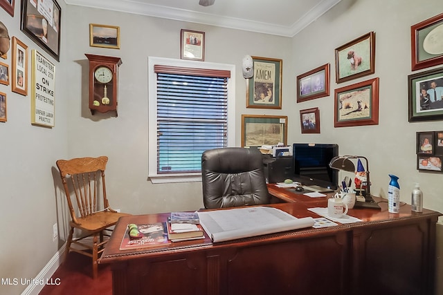 office space with ornamental molding