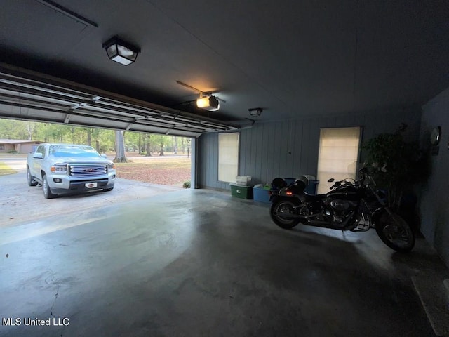 garage with a garage door opener