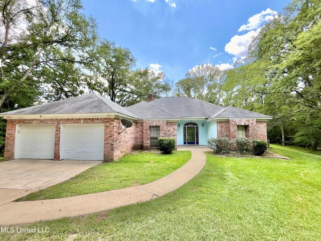 single story home with a front lawn and a garage