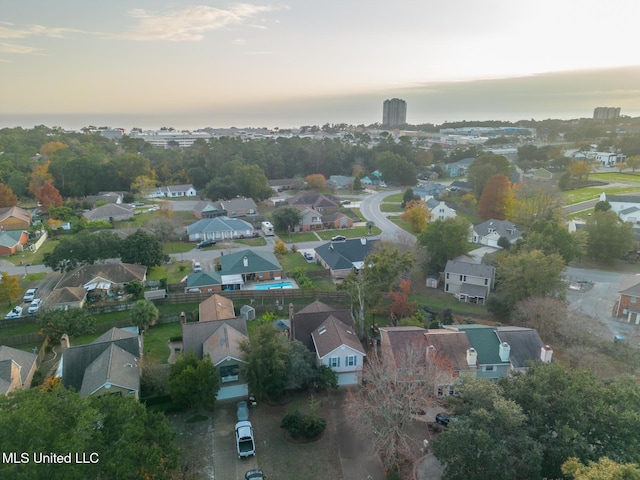 view of aerial view at dusk