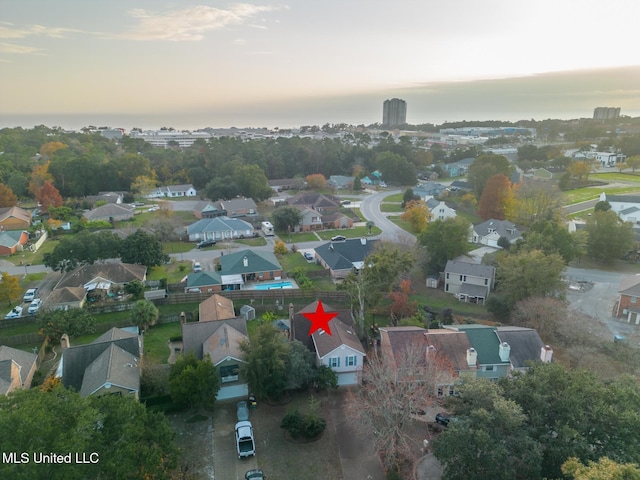 view of aerial view at dusk